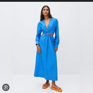 NWT MANGO BLUE VENT COTTON DRESS LONG SLEEVE